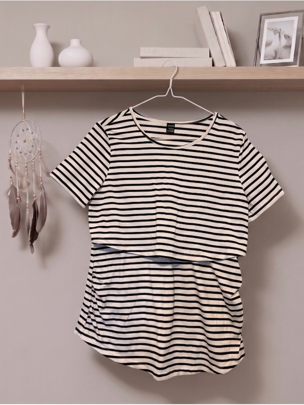 SHEIN Breast Feeding Striped Black & White Women’s Nursing Tee